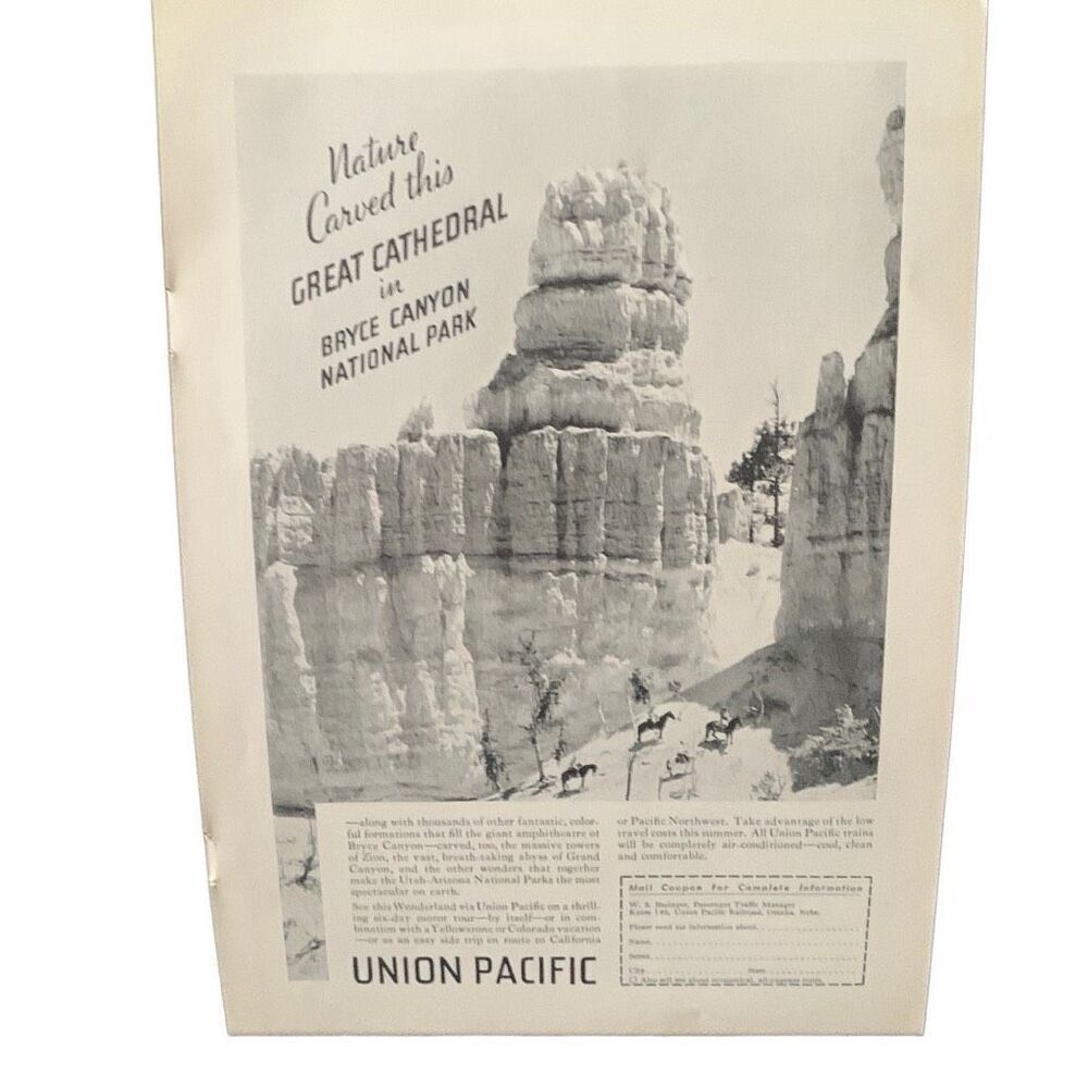 Vintage 1935 Union Pacific Bryce Canyon Ad Advertisement